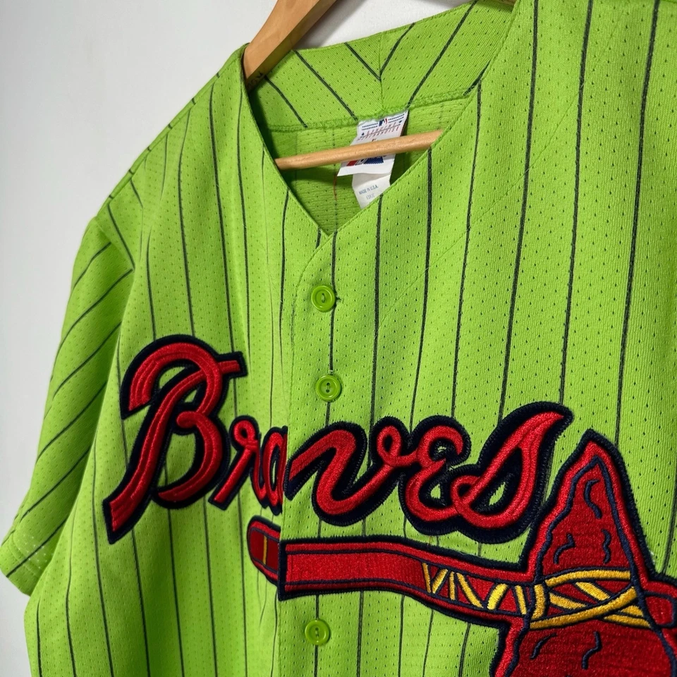 Camiseta deportiva vintage a rayas verdes de los Atlanta Braves para hombre 2XL hecha en EE. UU. majestuosa MLB Foto 3 de 4
