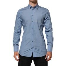 DOLCE & GABBANA Shirt Blue Cotton Collared GOLD Formal Dress 39/US15.5/S 350usd