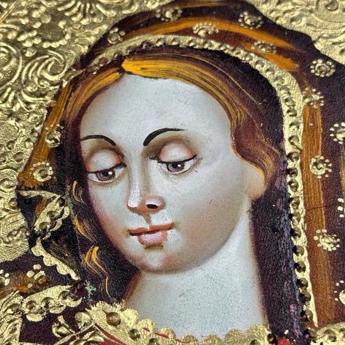 Cusco Scuola Perù Dipinto Olio Originale Madonna E Bambino 11,5 X 15,5” Nuovo - Foto 12 di 18