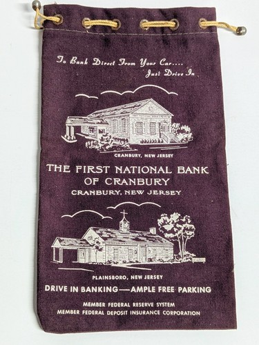 Borsa di deposito banca vintage in tessuto con coulisse prima banca nazionale di Cranbury NJ - Foto 1 di 6