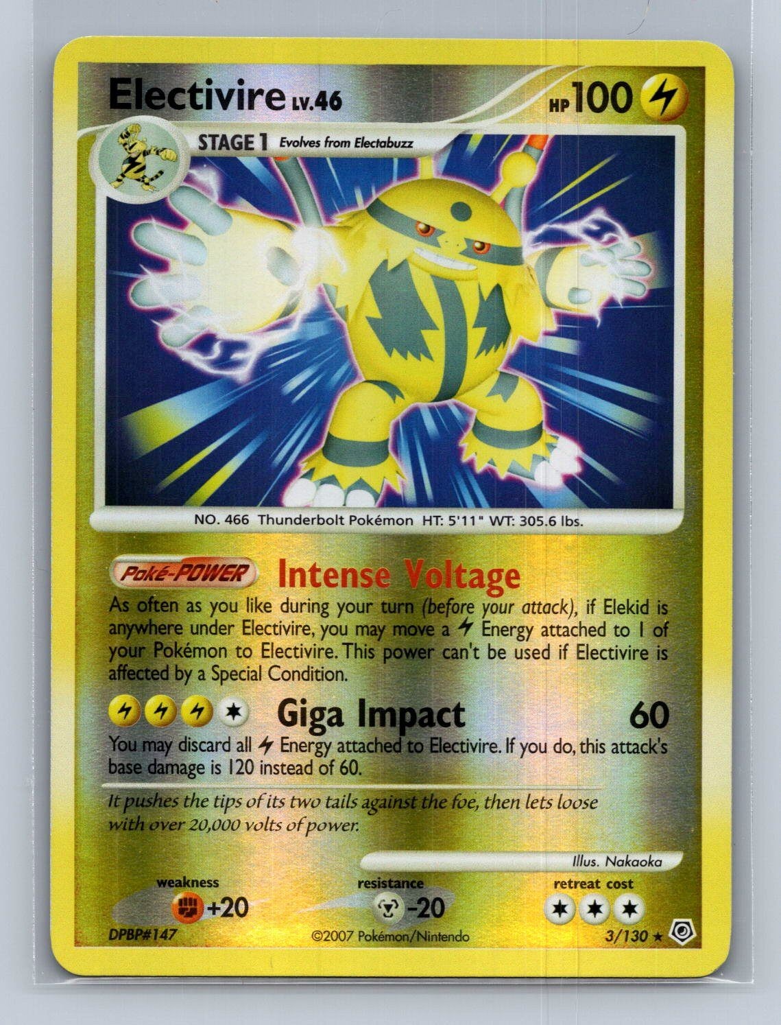 Pokemon Electivire 2007 DPBP#147 Diamond & Pearl Base Set Wizards 3/130 reverse