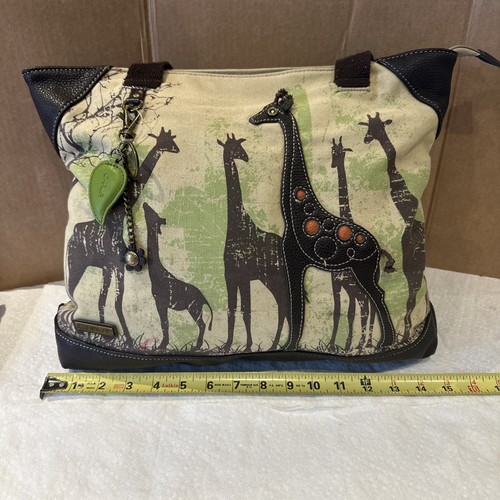 Chala Giraffe Safari Shoulder Tote Handbag with Detachable Charm hb0 - Picture 3 of 15