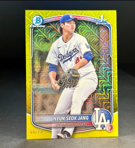 Hyun-Seok Jang #’d 49/75 Yellow Mojo 2025 Bowman Chrome #BCP-51 Dodgers
