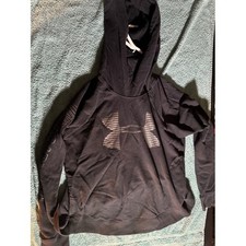 Under Armour Black Pullover Hoodie Metallic Logo Sleeve Graphic Mens Small