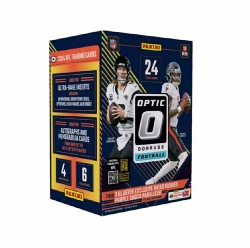 ¡NUEVO! Tarjetas coleccionables de fútbol americano Panini Donruss OPTIC NFL 2024 BLASTER púrpura choque