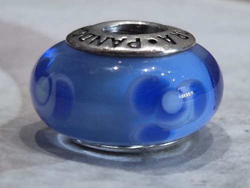 Retired Pandora 925 Silver Murano Blue Flowers for you Glass Bead Charm 790644