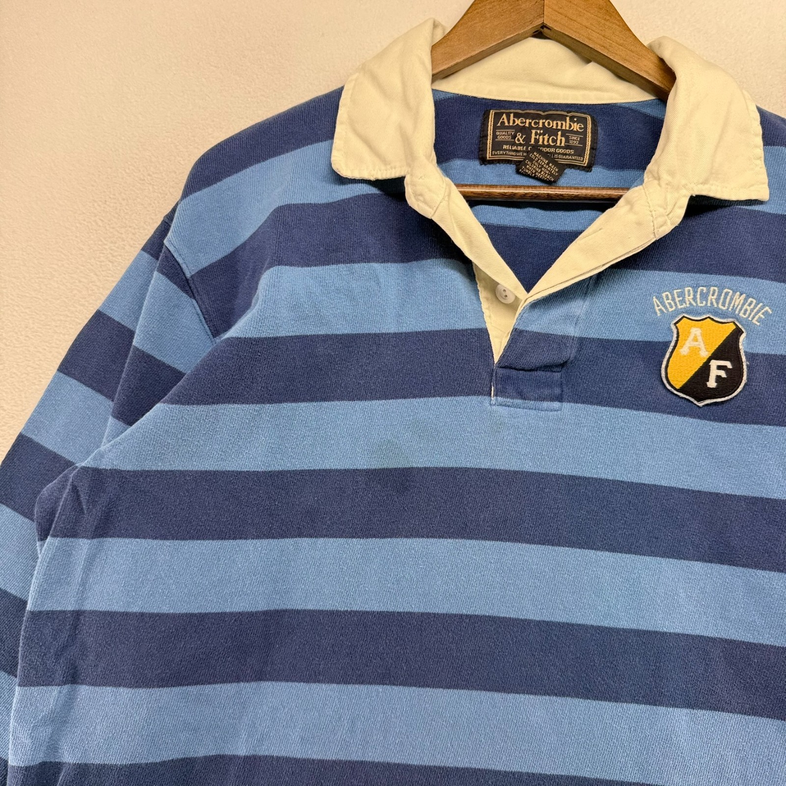 Vintage Abercrombie Fitch Rugby Shirt Men's large Blue Colorblock Boxy Crop y2k