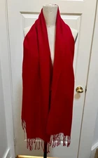 New Donna Karan Large 28" x 70" Cashmere/Scarf Silk Fringe Scraf/Wrap  Red $495