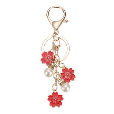 Flower Keychain Charm, Cherry Blossom Enamel Keyring with Lobster Clasp Red