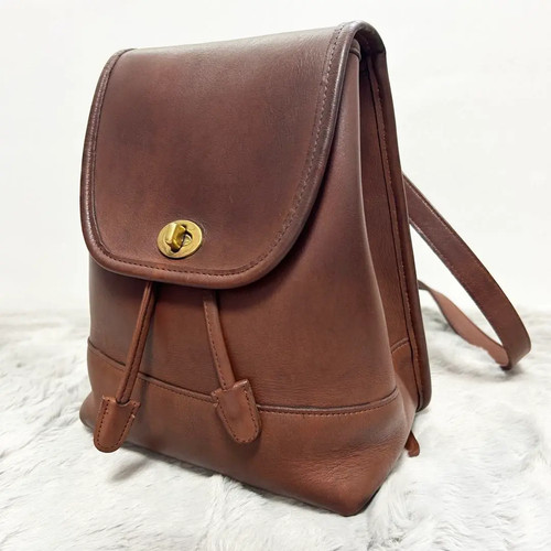 Old Coach 9960 Backpack Brown Leather Turnlock Vintage Made in USA From Japan