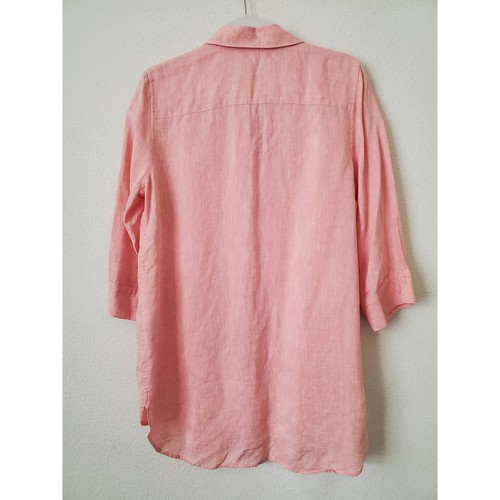 Chemise tunique manches 3/4 en lin Chico's 0 haut femme S orange sans fer - Photo 6 sur 9