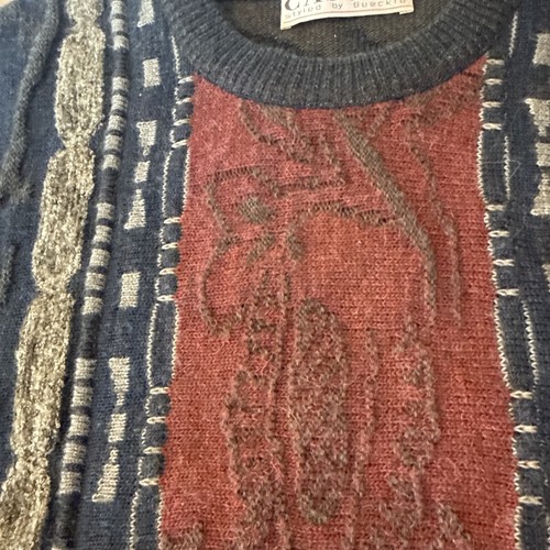 Cassan By Bueckle Retro VTG Y2K Textured Sweater Fits L Blue Alpaca Wool Blend - Picture 3 of 9