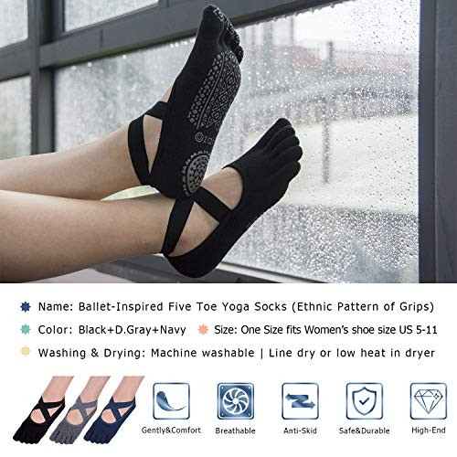 Calze Yoga per Donna con Impugnature, Calze Antiscivolo a Cinque Punte per Pilates, Barre, - Foto 2 di 8