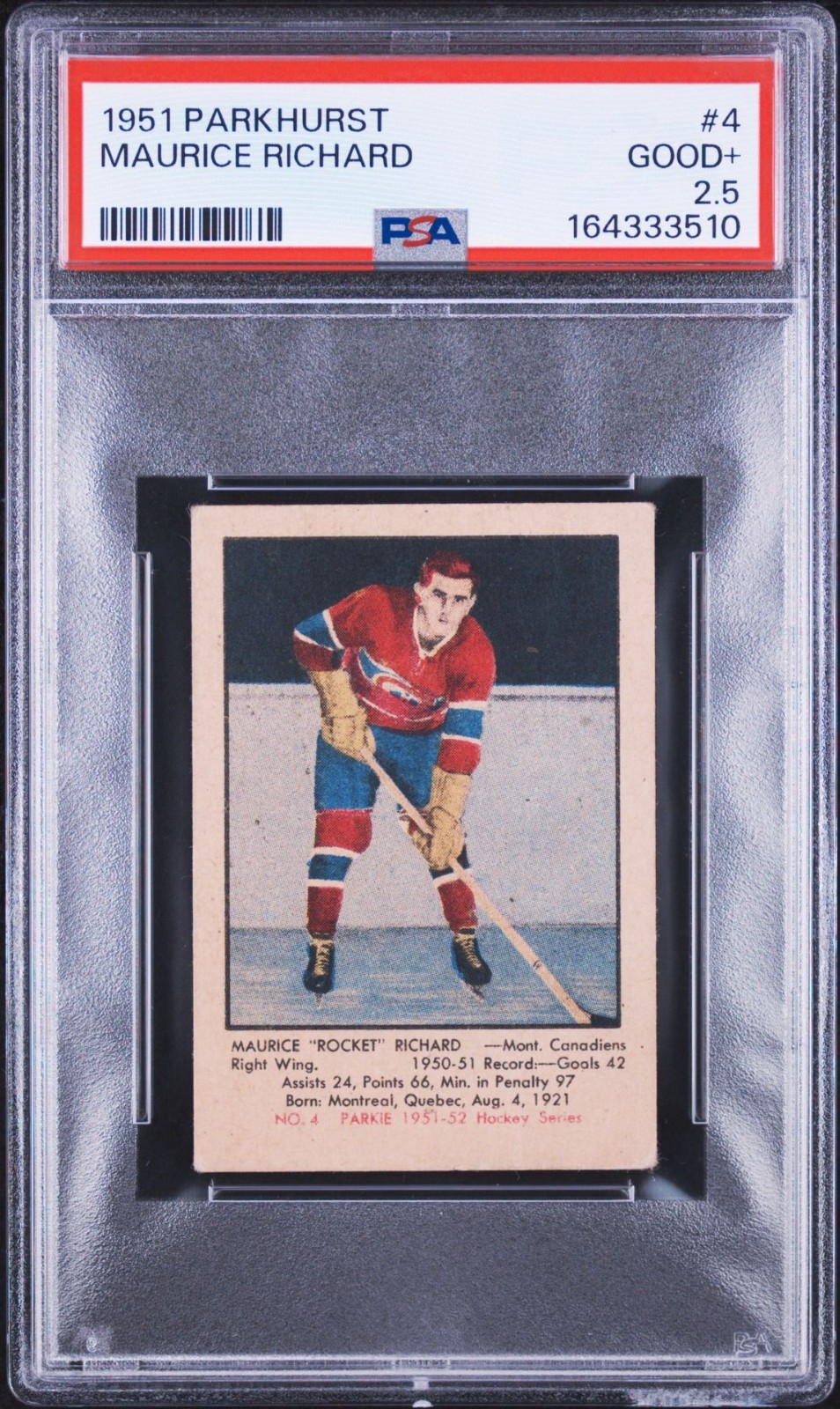 1951 Parkhurst Maurice Richard RC Canadiens Rookie #4 PSA 2.5