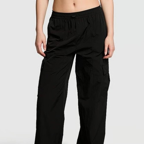 Victoria's Secret Rosa XL Paracaídas Carga Pantalones Bolsillos Dobladillo Ajustable Negro Nuevo - Imagen 5 de 7