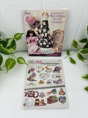 Vtg Cross Stitch Goose & Crochet Pattern Victorian Christmas Tree Mini Ornaments