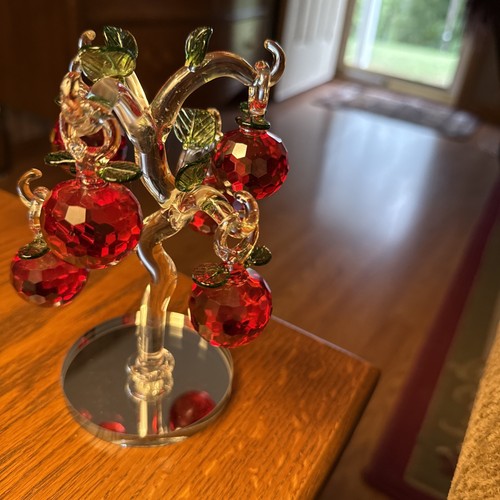 7 Piece Crystal Apple Tree Glass Figurine W/6 Red crystal Apples - Picture 4 of 20