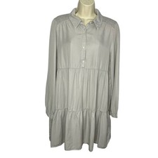 ZARA Tiered Light Gray Mini Dress Long Sleeve Grey Women's Large 