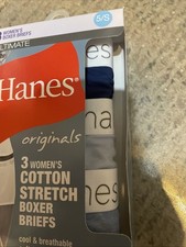 HANES 3 PACK  Originals Women's Breathable Cotton Boxer Briefs Sz S Blue/Pink