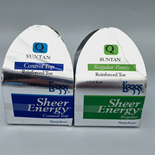 L'eggs Sheer Energy Pantyhose Size Q Reinforced Toe Suntan Lot of 2 VTG 1996