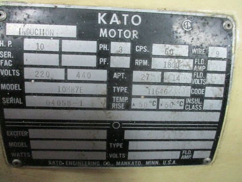 Kato AC Generator 5VF4E-11645 5kW 6.25kVA 120V 60Hz 1Ph 2W 1800RPM Used - Picture 6 of 7