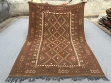 6'10 x 9'5 ft Vintage Afghan Handwoven Kilim Rug Geometric Tribal Bedroom Carpet