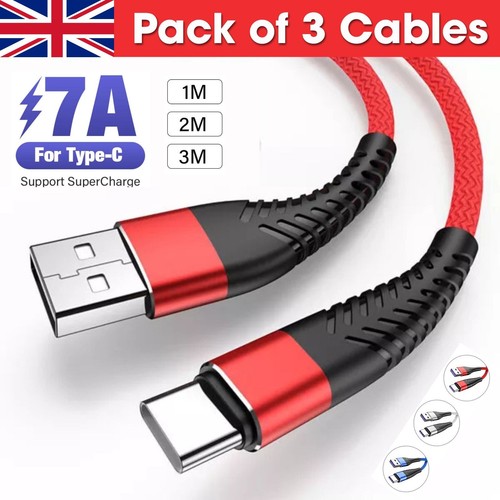 HeavyDuty USB Type C Charging Cable Braided Fast Phone Charger Long Lead 2m 3m - Picture 1 of 16