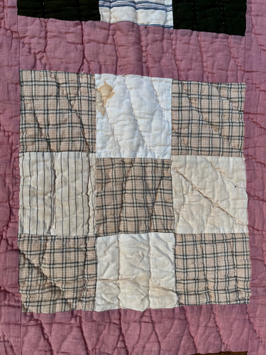1930s Nine Patch Quilt Concentric Arcs Hand Pieced & Quilted Cotton 72” X 63” - Picture 7 of 23