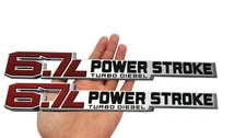 2Pc Door Emblems Fits 23-24 6.7LPowerstroke Turbo Diesel Badge Chrome red black