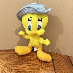 Warner Bros. Looney Tunes Tweety Bird with Denim Camp Sun Hat 10" Plush VTG 1998