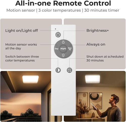 FULEN Motion Sensor Ceiling Light Fixture, Cordless Closet 2 Pack, White - Picture 5 of 7