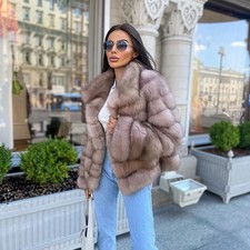 2025 Women Winter Outerwear Real Fox Fur Jacket Sable Color Genuine Fox Fur Coat