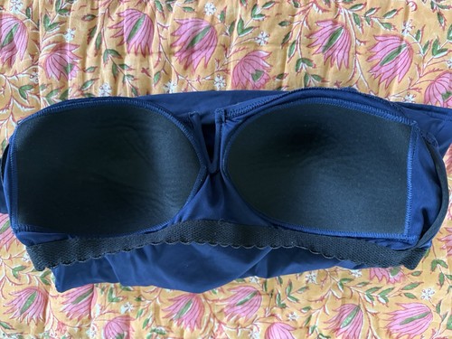 LANDS END trägerloses marineblaues Tankini-Top mit marineblauem/weißem Paisley-Unterteil Größe 12 - Bild 7 von 14
