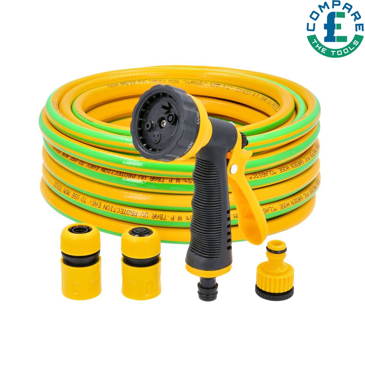 TOUGH MASTER Garden Hose 15m 50ft Reinforced Watering Hosepipe with Spray Gun