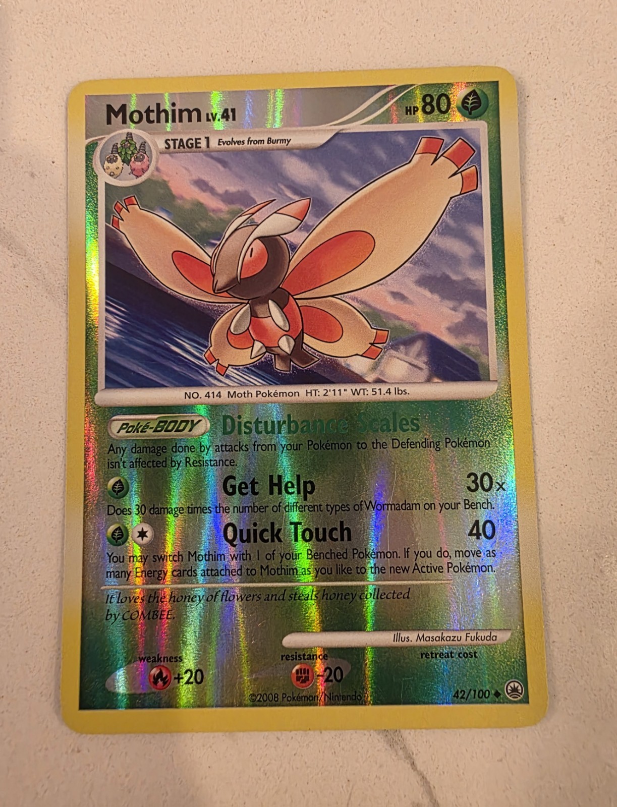 1x Mothim - 42/100 - Uncommon - Reverse Holo Pokemon Card Majestic Dawn - NM