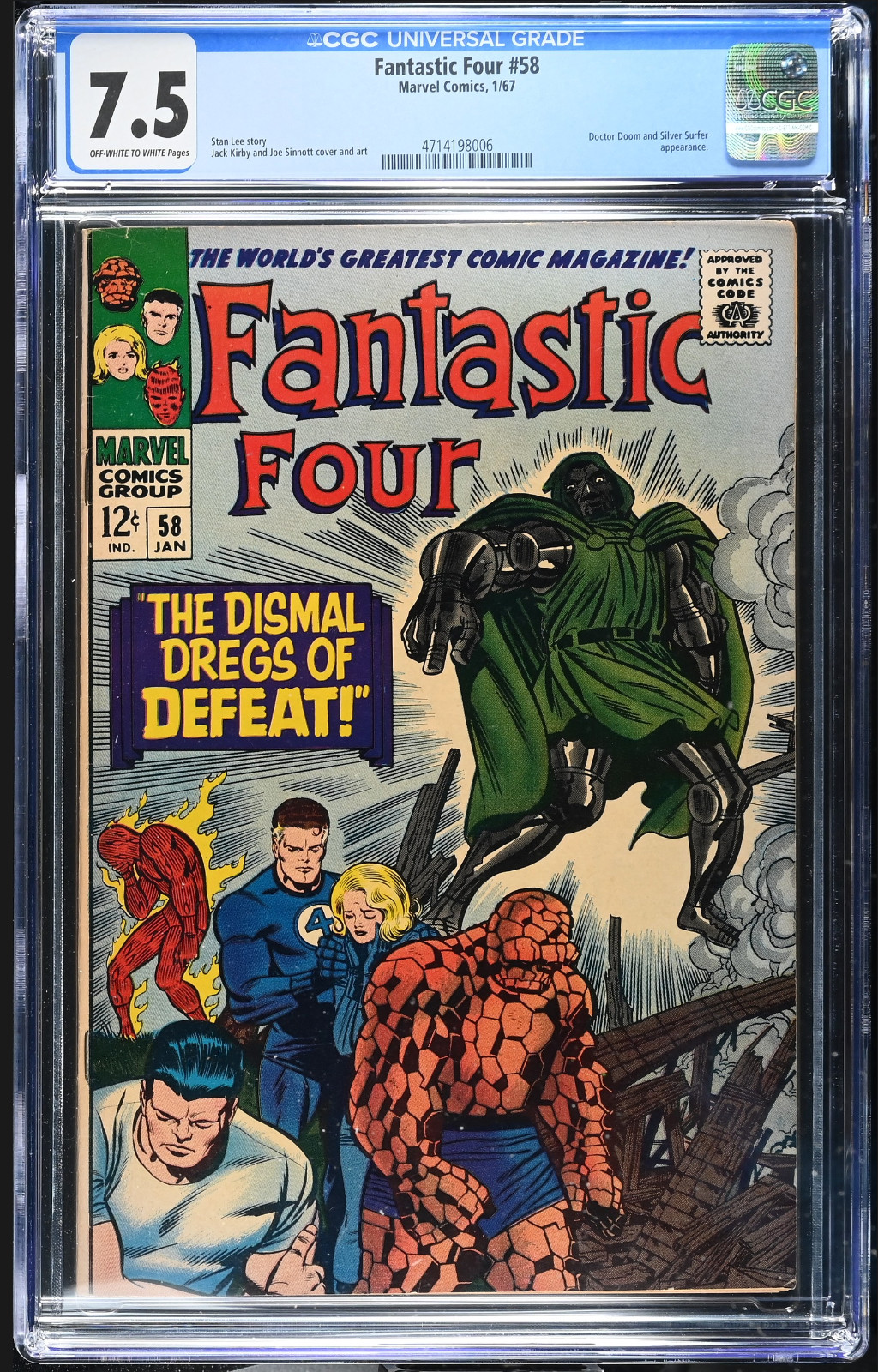 FANTASTIC FOUR #58 - cgc 7.5 - OW/W Pages - Marvel/1967
