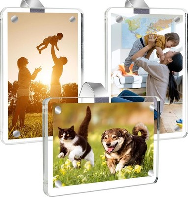 3 Pa Car Picture Holder-Clear Acrylic Sun Visor P Clip & Magnetic