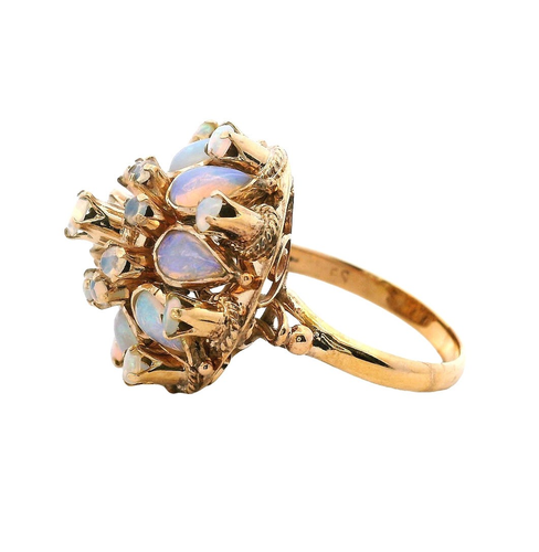 Vintage-Style 9ct Gold Opal Cluster Ring Blue Green Fire Pear & Round Set - 第 6/21 張圖片