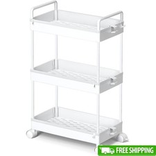 3-Tier Rolling Storage Cart Slim Design W/ Locking Wheels Adjustable Organizer