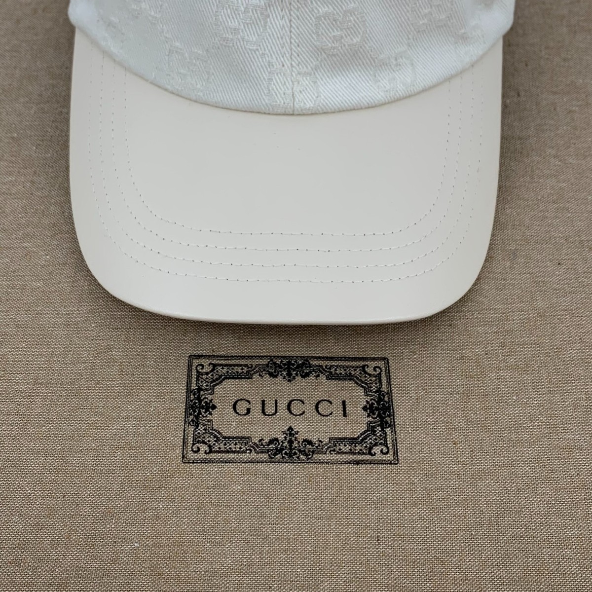 Gucci GG Monogram Logo Denim Cotton Baseball Cap Hat White Size M