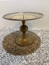 VTG Brass Candle Holder Pedestal Spiked PREOWN VTG Patina Approx 6” Tall