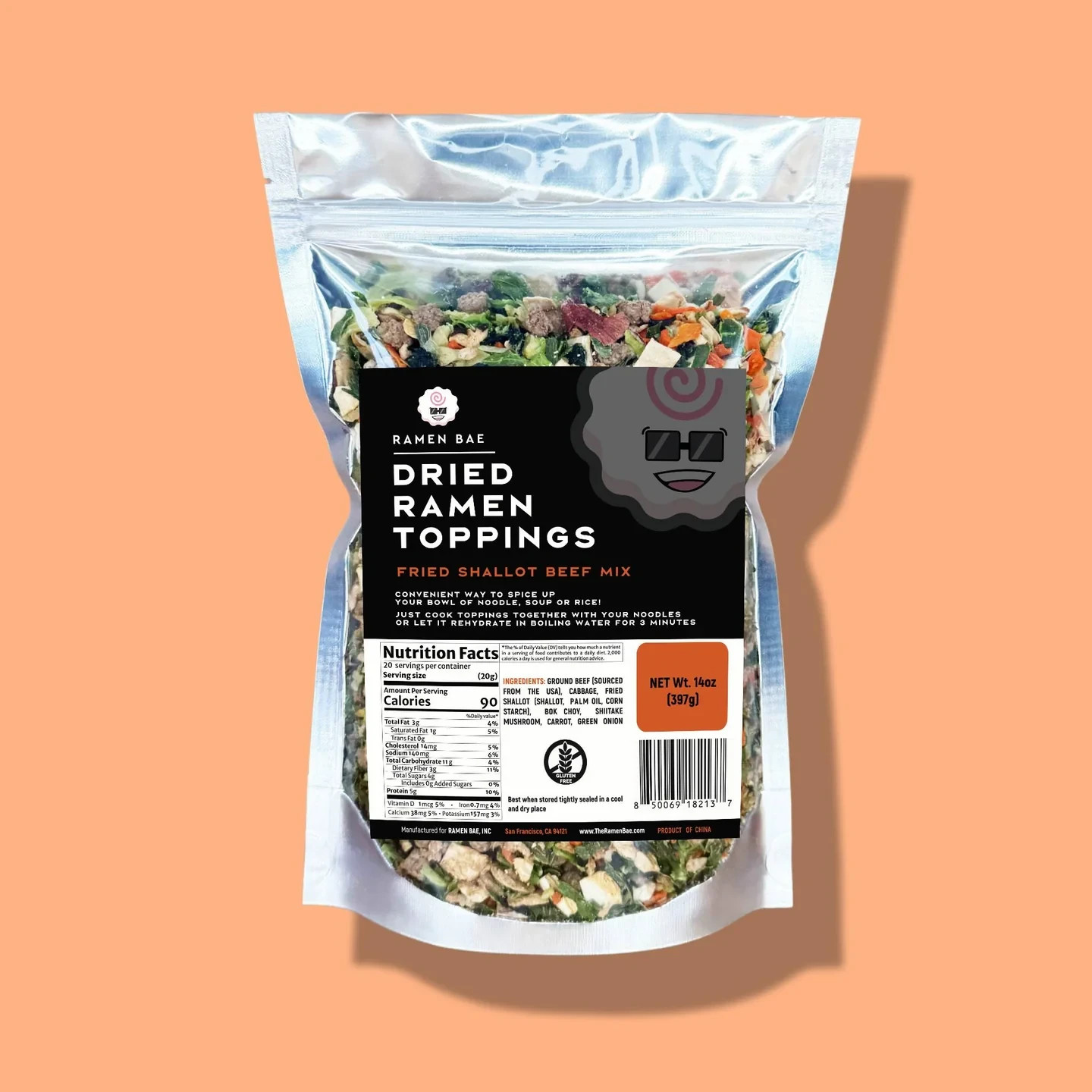 Mezcla de carne de res Ramen Bae con verduras secas y carne molida para fideos - 14 OZ