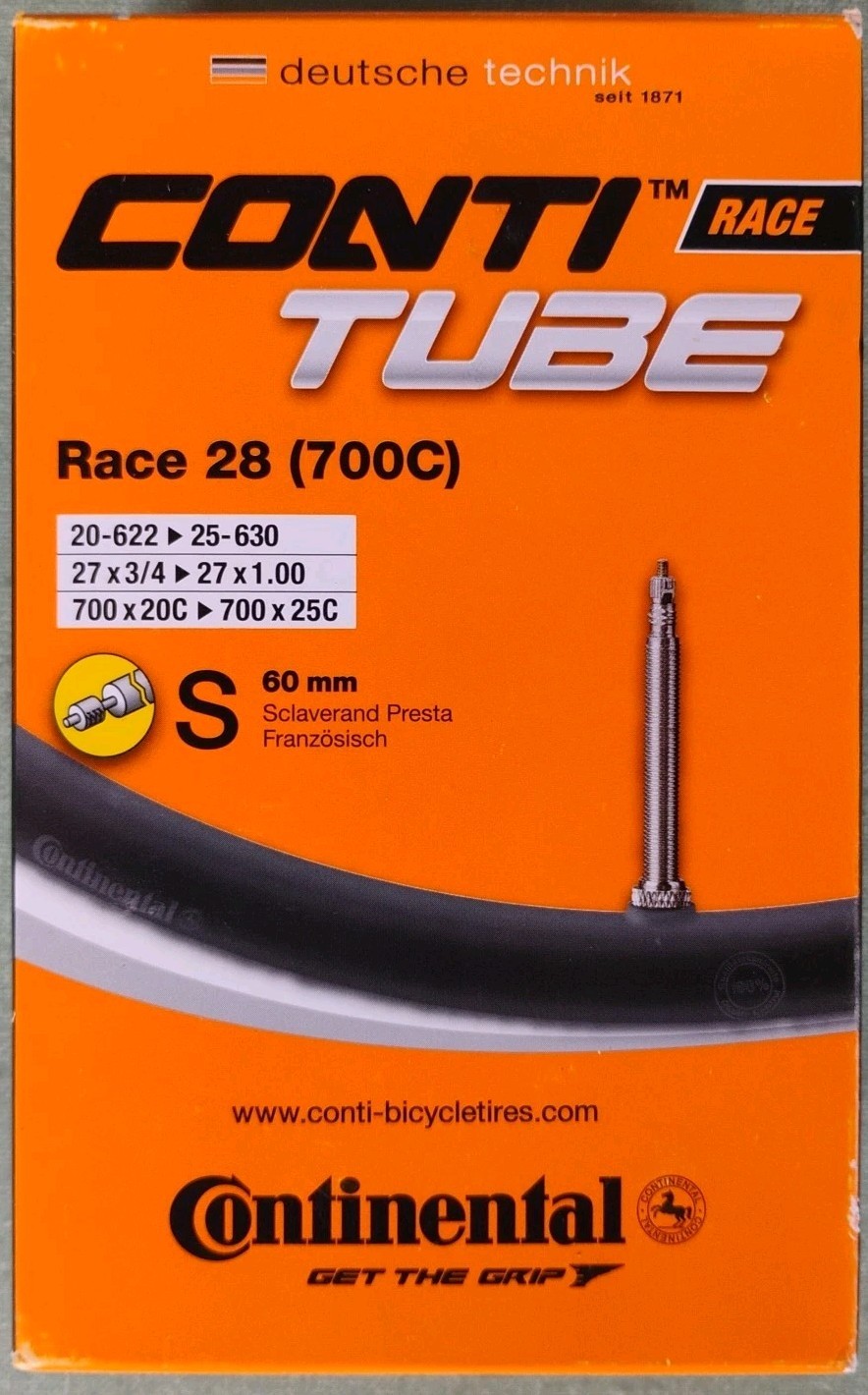 Continental 60mm Valve Tube Black 700 x 20-25c (Race 28")