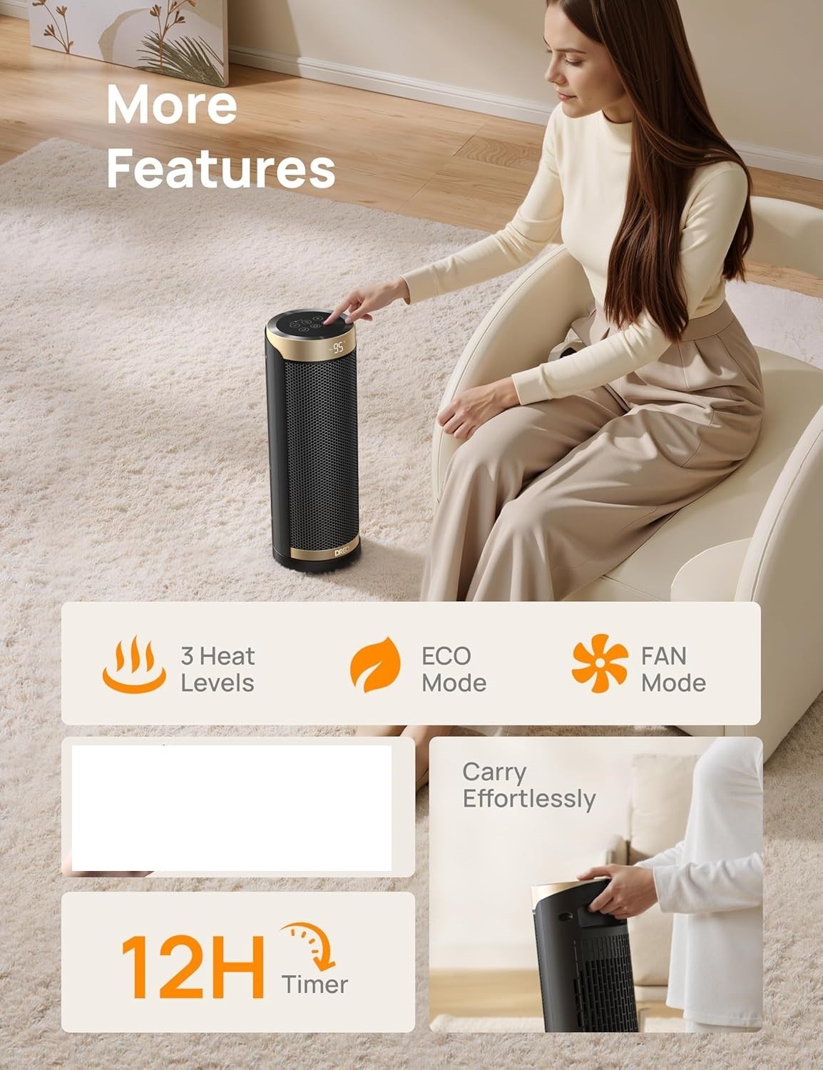 Dreo DR-HSH003 Gold Energy Efficient Fast Heating 1500W Portable Space Heater