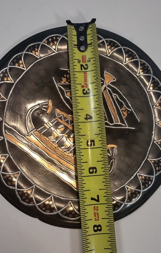 Egyptian Etched Copper And Enamel Wall Plate Nautical Egypt Greek Roman Ship - Picture 3 of 9