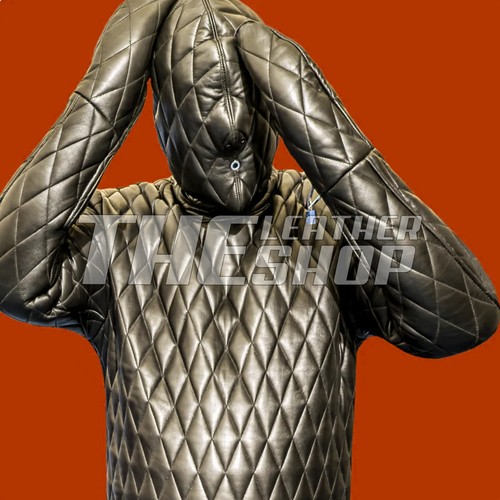 Gesteppter Leder Bondage Anzug Kapuze Ganzkörper Fetisch Fessel - Maßanfertigung - Bild 10 von 11