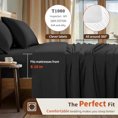 1000 Thread Count 100% Cotton Sheets Set,King Size Bed Sheet 4 Piece - Bild 3 von 5
