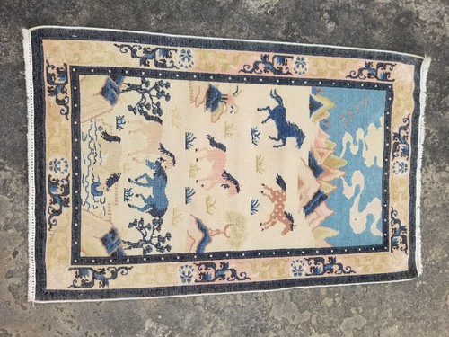 Antique Traditional Handmade Chinese Tibetan Wool Multicolor Rug 119x76cm - Picture 11 of 12