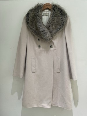 Precis Petite Cream Coat UK Size 12 Wool & Cashmere Removable Fur Collar