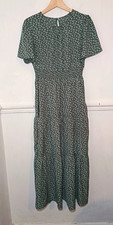Shein Womens Dress Green Size UK 12 14 Ditsy Floral Maxi Tiered Smock Cottage